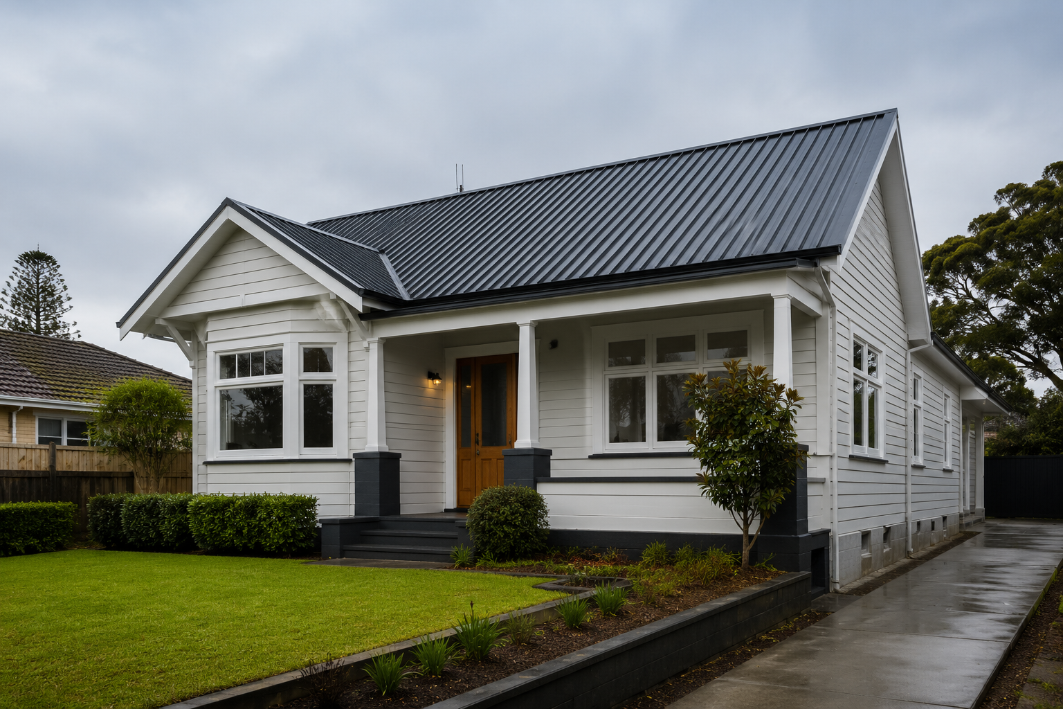 Auckland bungalow with a dark long-run metal roof