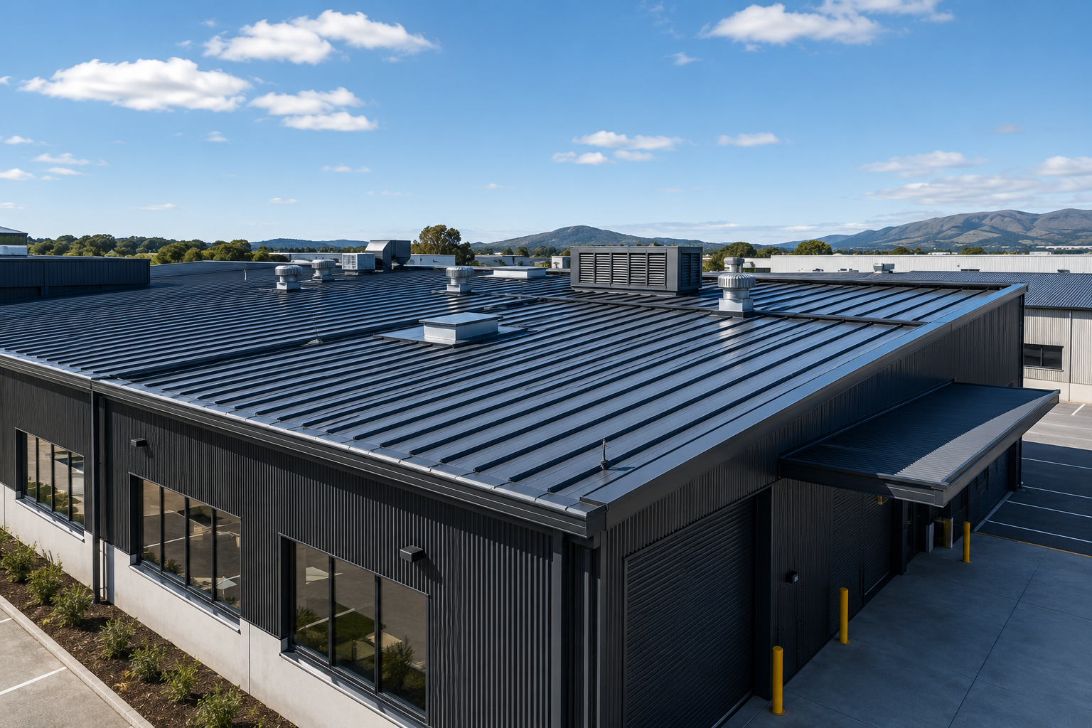 Large commercial metal roof