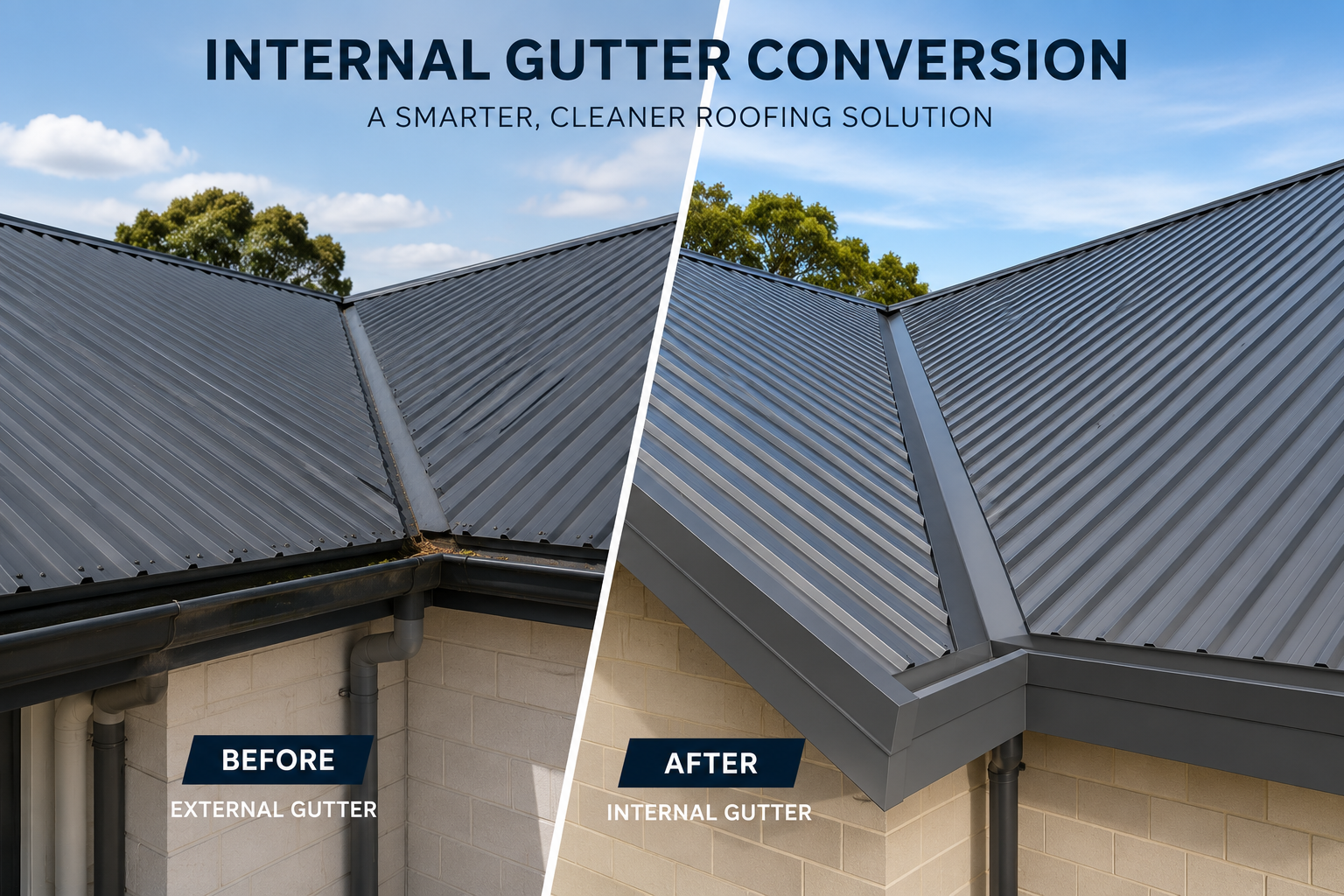 Before and after gutter conversion